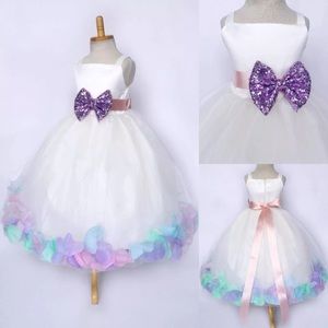 Pastel Unicorn Rose Petal Dress in White Tulle.